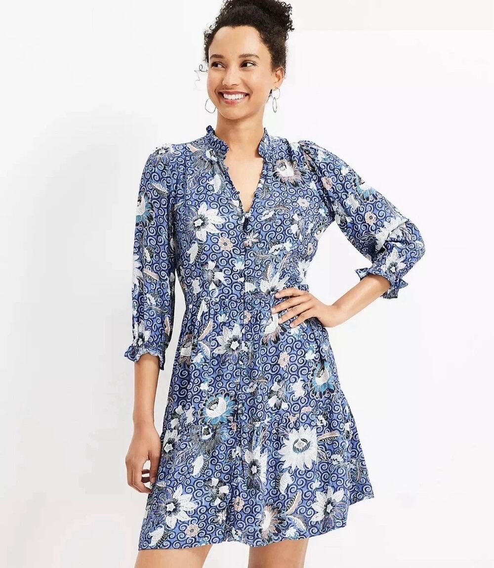 LOFT Dahlia Ruffle Mini Shirt Dress